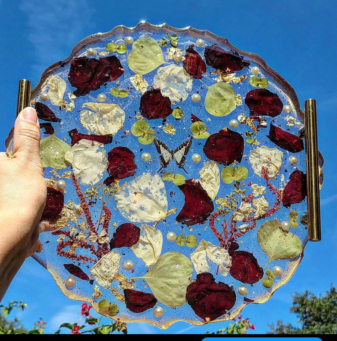 13” Floral Flat Resin Tray