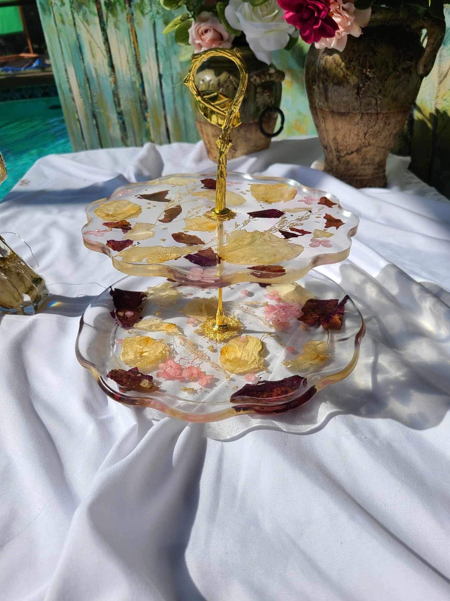 2 Tier Floral Resin Tray