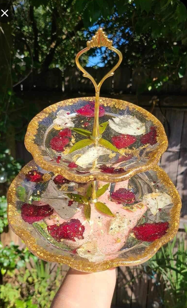 2 Tier Floral Resin Tray